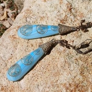 Vintage Czechoslovakian Blue and Brass Earrings